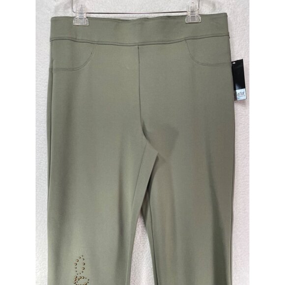 Slim Factor 1X Slim Straight Elastic Waist Pants NWT Green Studded Accents - Picture 2 of 12